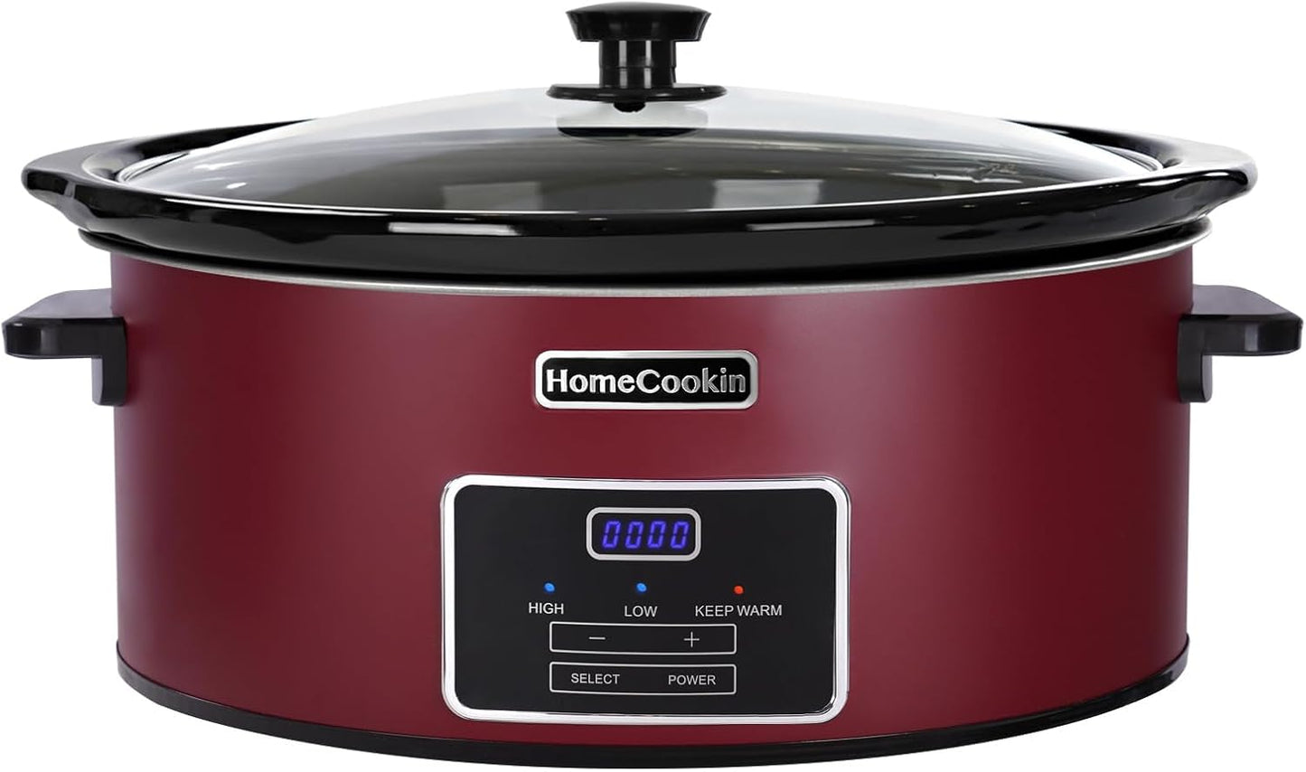 HOMECOOKIN 7 Quart Programmable Slow Cooker, Kitchen Appliances, Perfect Kitchen Small Appliance for Family Dinners, Red Stainless Steel