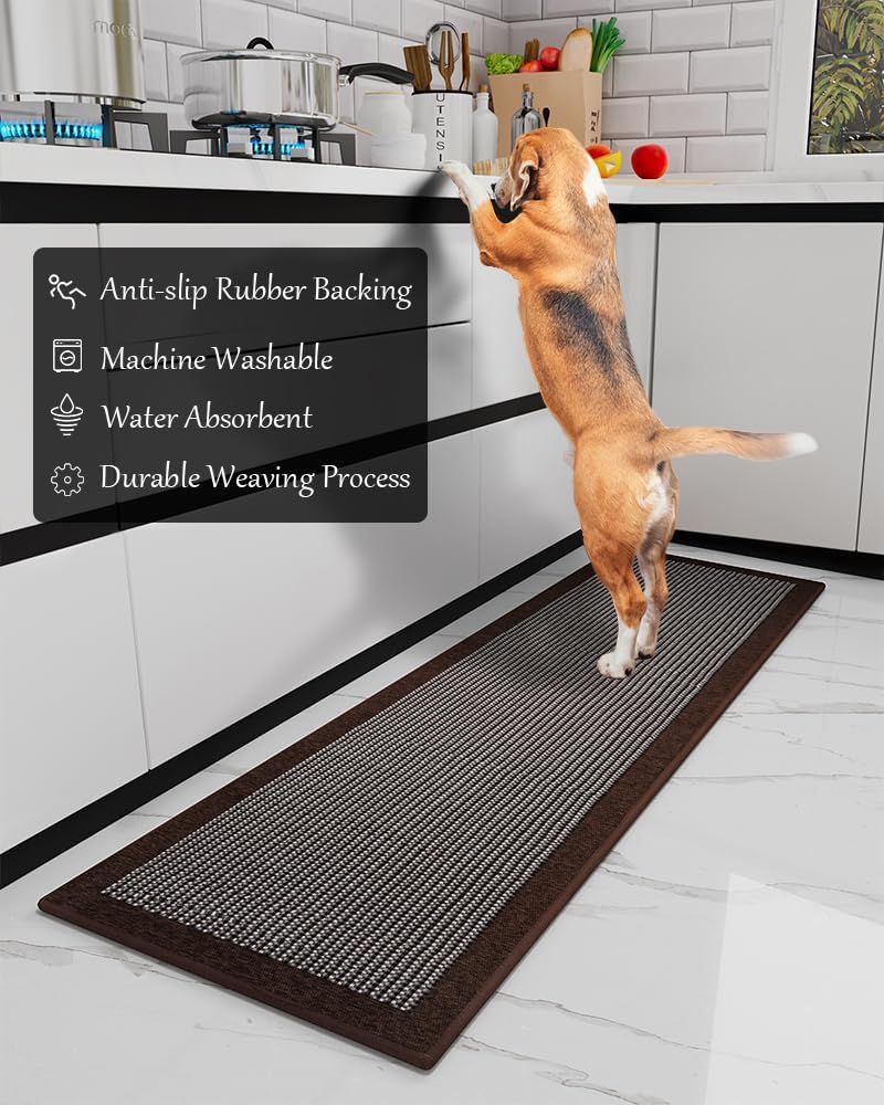 PADOOR Kitchen Mats for Floor, Kitchen Rugs Non Slip Washable, Rubber Backed Kitchen Runner Super Absorbent Kitchen Floor Mat Sink Rug, 20”x47” Dark Brown