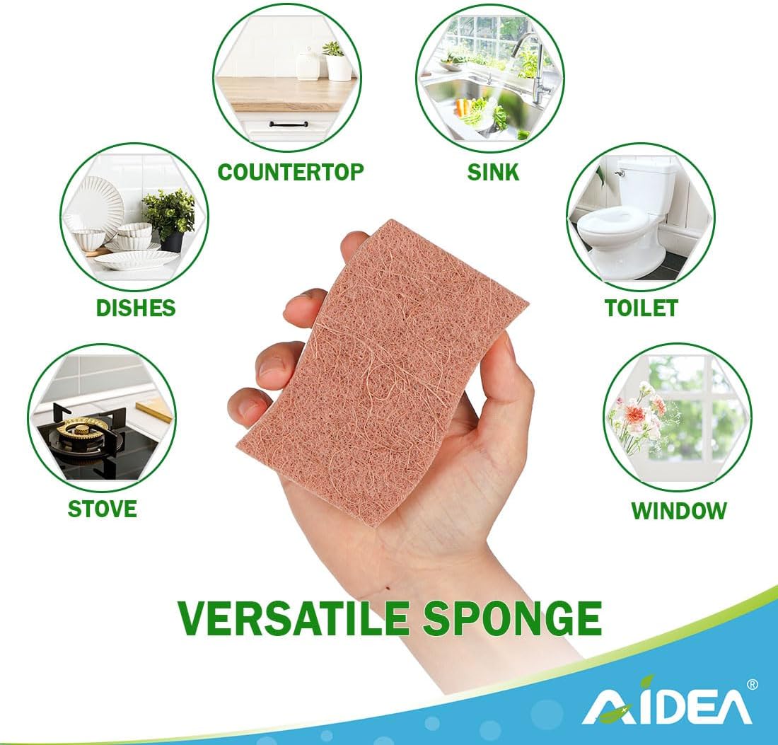 AIDEA Sponges Non Scratch, 24Count, Natural Sponge for Non Stick Cookware, Sponges Kitchen, Cellulose Scrub Sponge for Dishes, Cleaning Power for Kitchen, Bathroom, Household