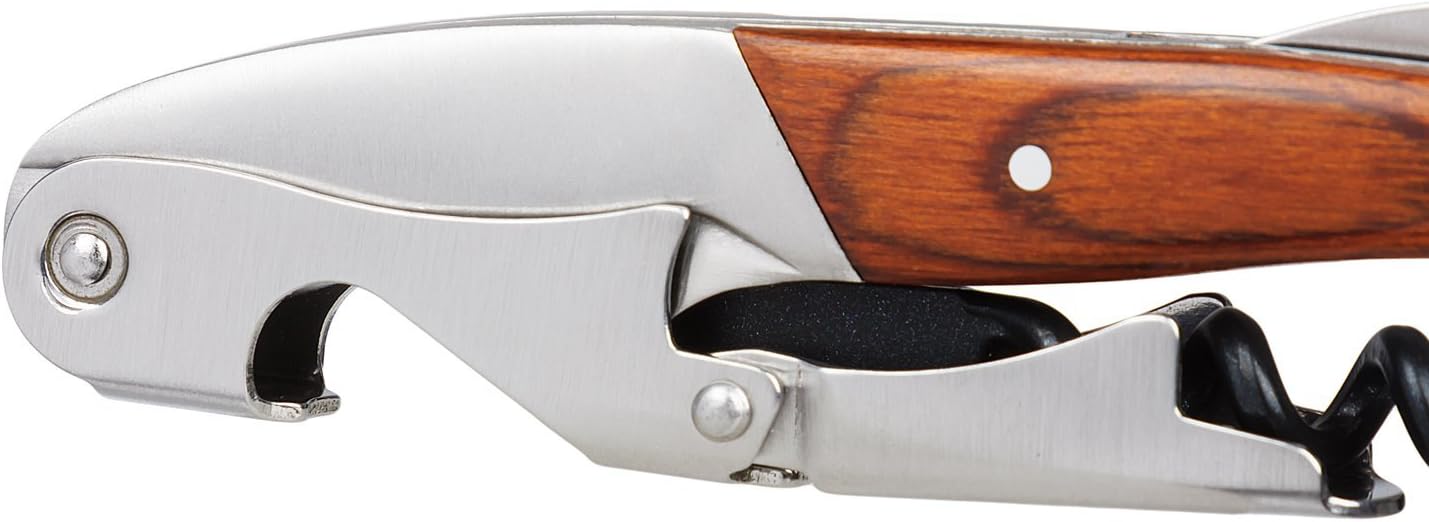 Premium Waiters Corkscrew - 3 in 1 Stainless Steel Wine Opener with Rosewood Pull Tap Handle Bottle Opener and Serrated Foil Cutter