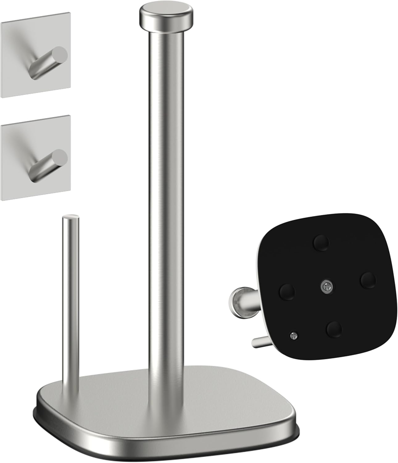 Paper Towel Holder Countertop, Standing Paper Towel Roll Holder for Kitchen Bathroom Organize, Stand with Weighted Base Suction Cups, Stainless Steel One-Handed Operation