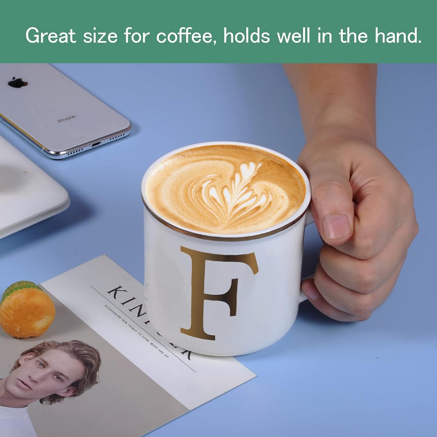 Miicol Ceramic Coffee Mug 16 oz, Monogram Coffee Cup, Golden Initial Tea Mug, Personalized Tea Cup, Unique Gift, Large Mug for Home, Office, Letter F