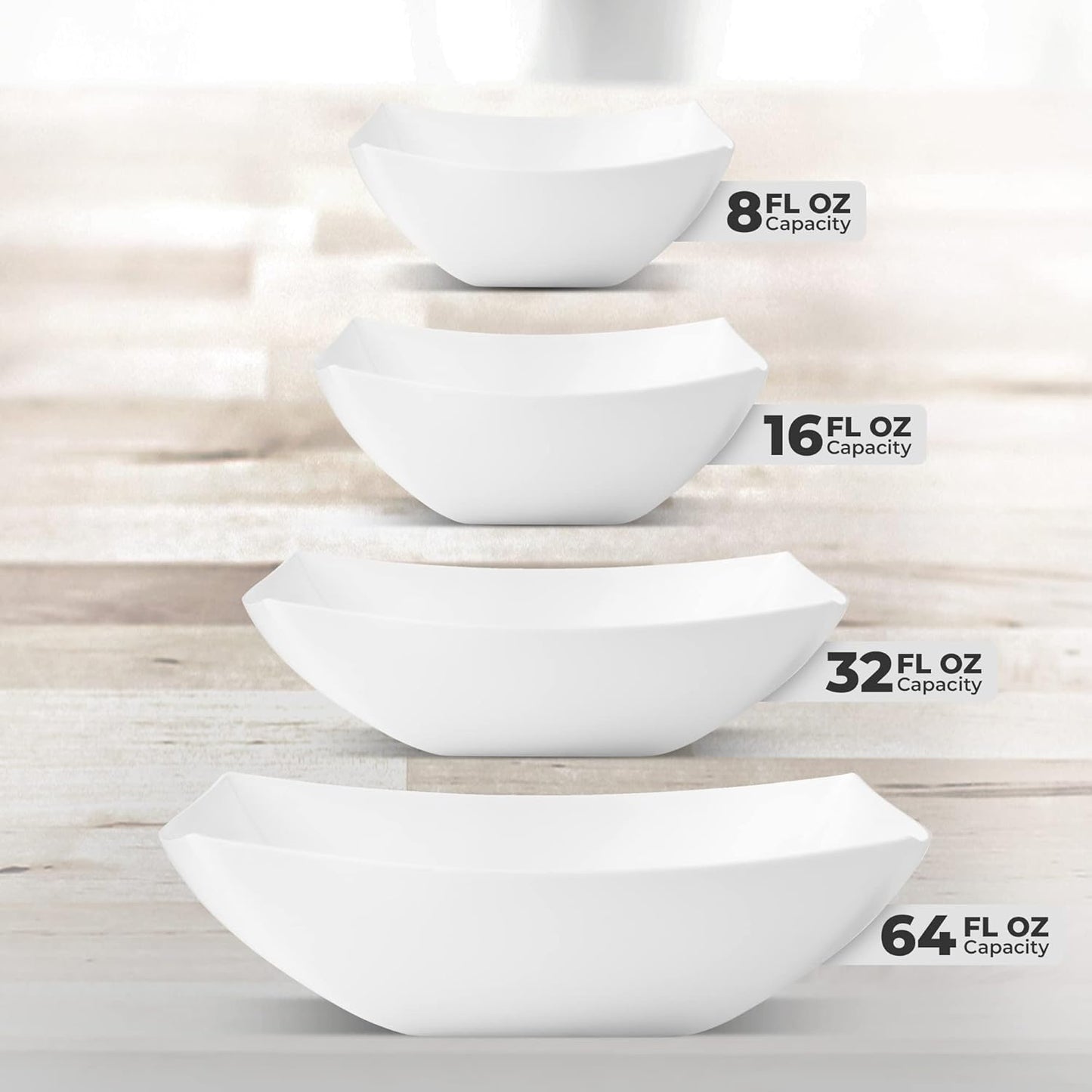 Posh Setting - White Plastic Serving Bowls for Party (32oz - 4 Pack) Square Bowls, Disposable Chip Bowls, Candy Bowls for Party Table, Salad & Fruit Bowls for Party, Candy Containers for Candy Buffet