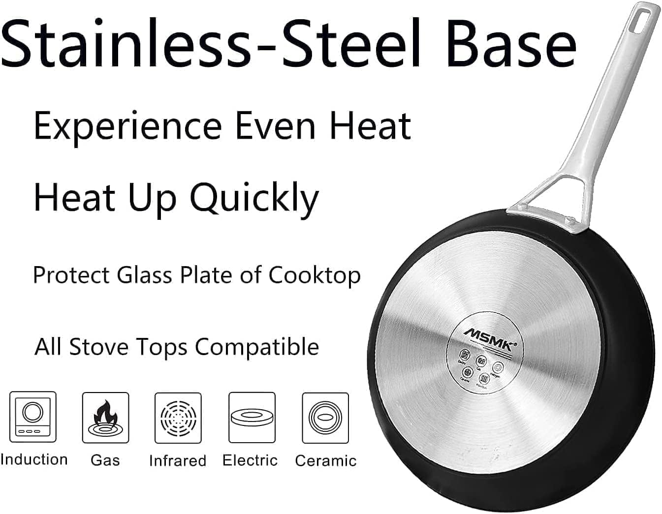 MsMk 12 Inch Nonstick Frying Pan with Lid, Titanium and Ceramic Nonstick skillet with lid, PFOA Free, Non-Toxic, Stay-Cool Handle, Scratch-resistant, Dishwasher Safe, Oven Safe to 700°F