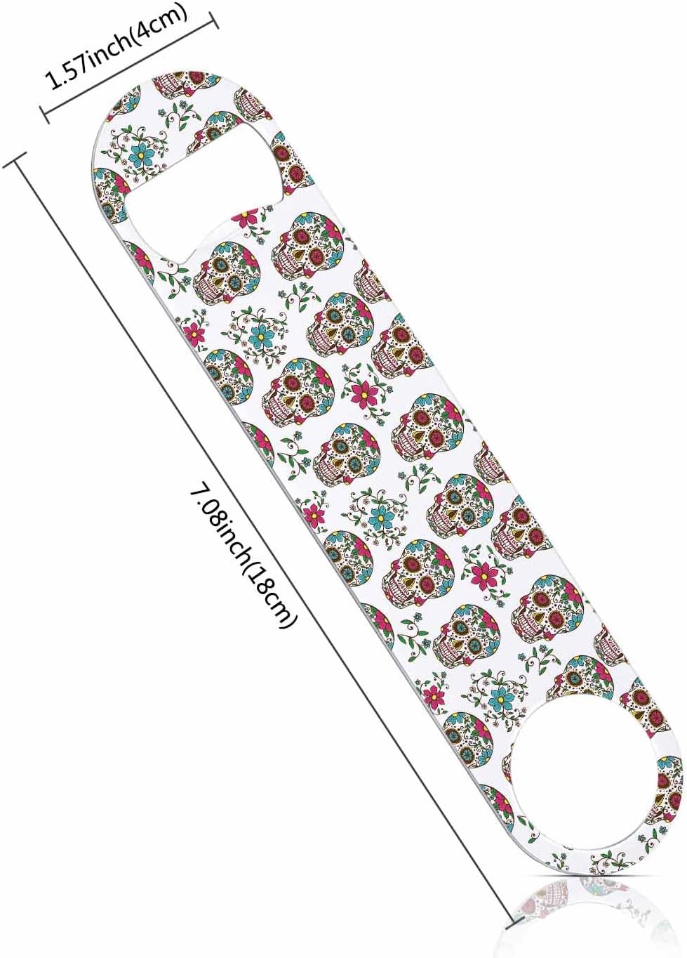 Sugar Skull Stainless Steel Bottle Opener Floral Skeleton Leaf and Flowers Mexico Day of The Dead Halloween Flat Beer Bottle Opener Keychain for Home Kitchen Bar Restaurant Party Birthday Gift