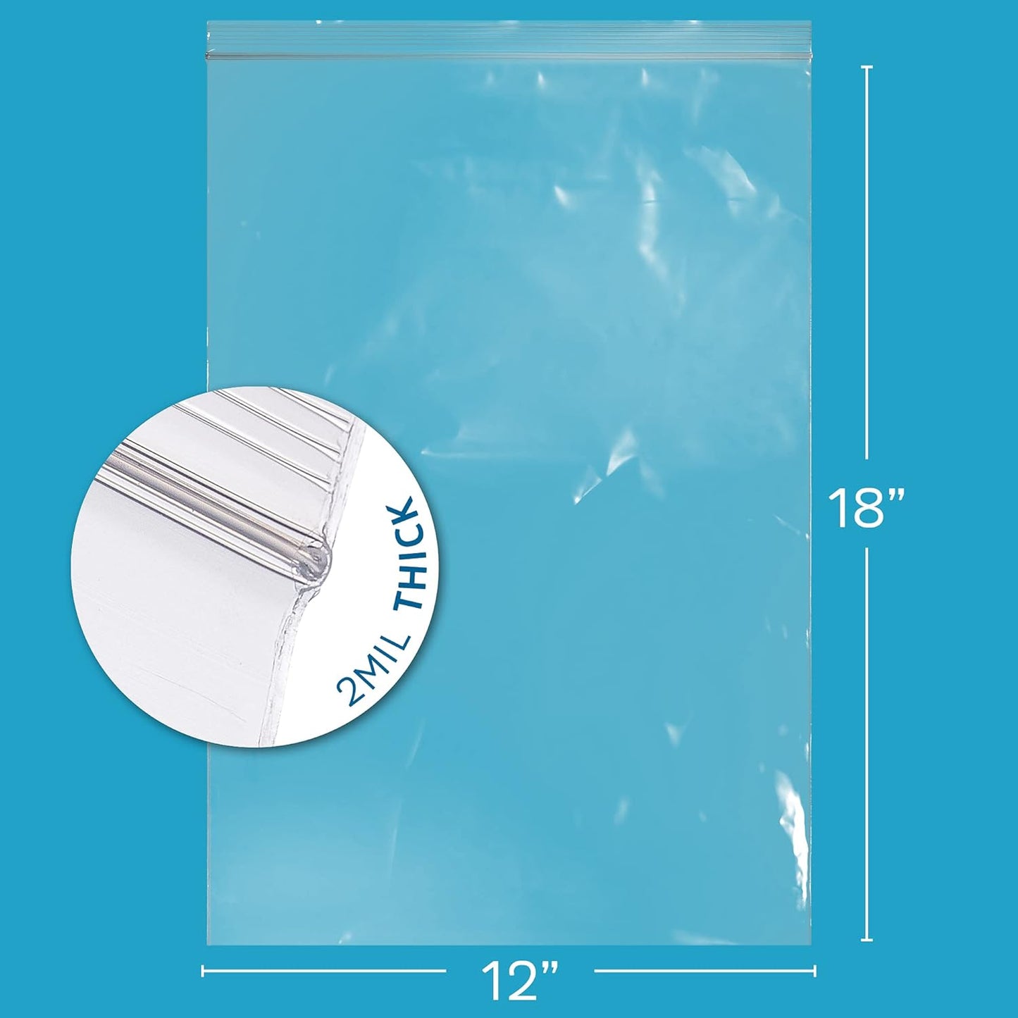 GPI Pack of 500, 12" x 18" Clear Plastic RECLOSABLE Zip Bags - Bulk 2 mil Thick Strong & Durable Poly Baggies with Resealable Zip Top Lock for Travel, Storage, Packaging & Shipping
