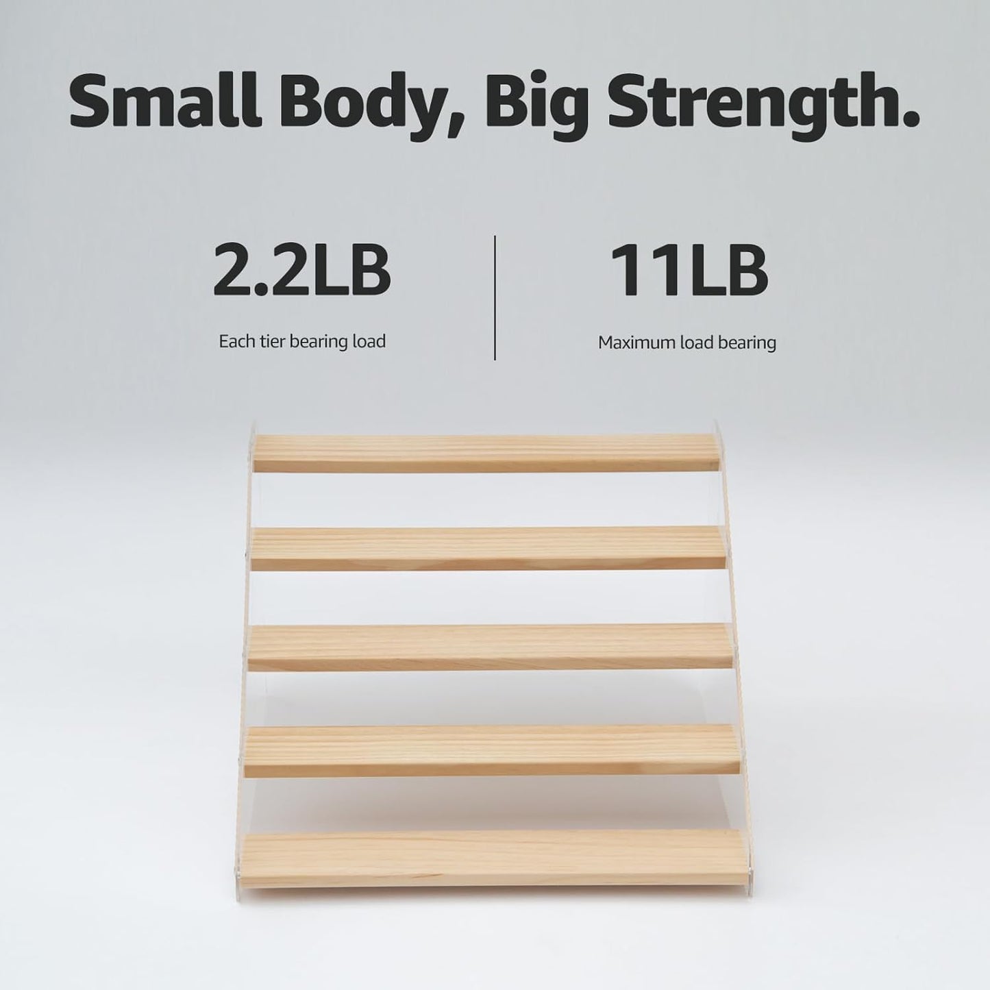 nianfeng Tiered Spice Rack, 5-Tier Spice Pantry Kitchen Cabinet Organizer, 12-Inch, Natural Wood Acrylic Stair Riser Stand, Countertop Seasoning Shelf