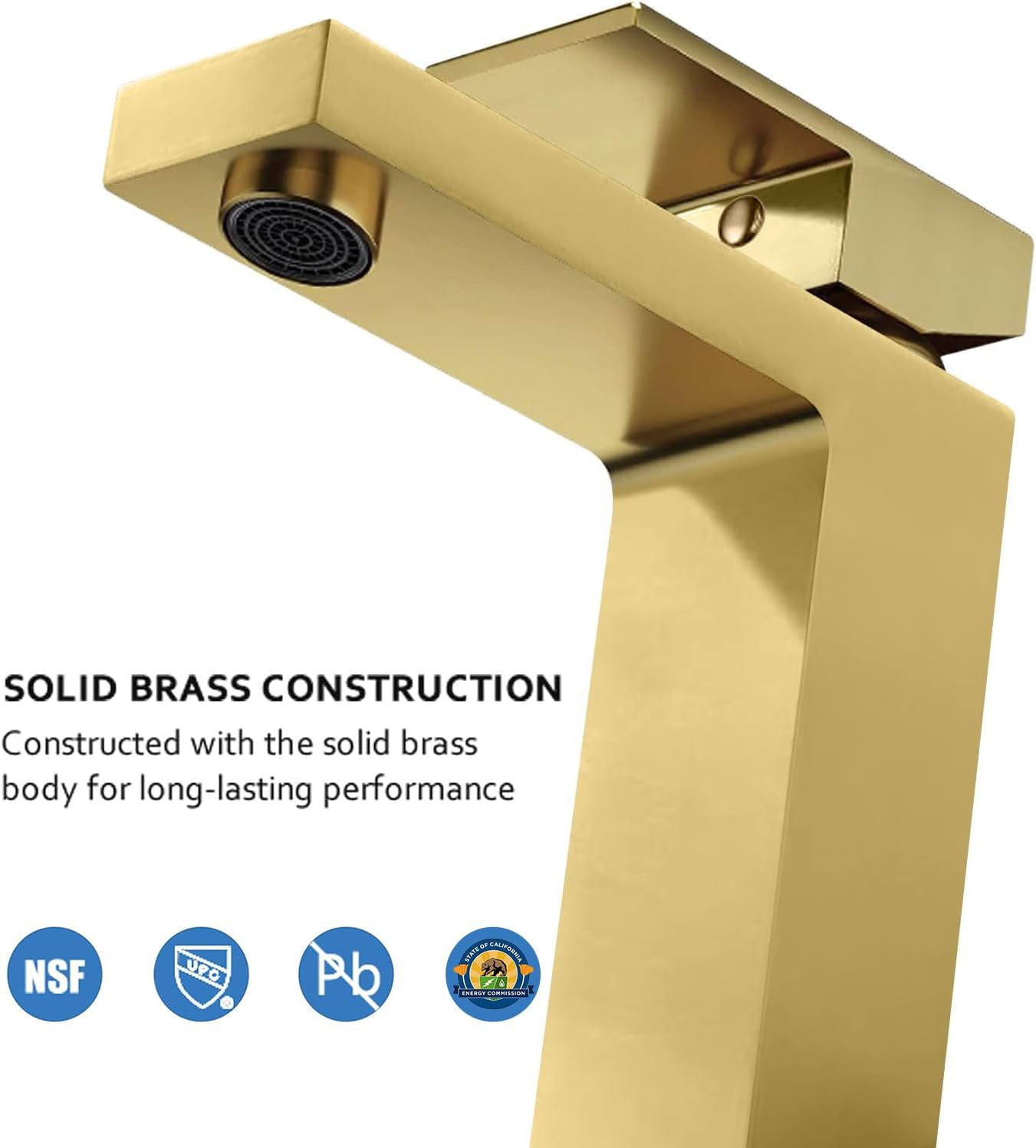 Solid Brass Bathroom Faucet, Gold Bathroom Faucet 1 Hole,CEC & cUPC Certified Lead-Free Single Hole Vanity Gold Faucet with Two Flexible Hoses & Pop Up Drain Stopper