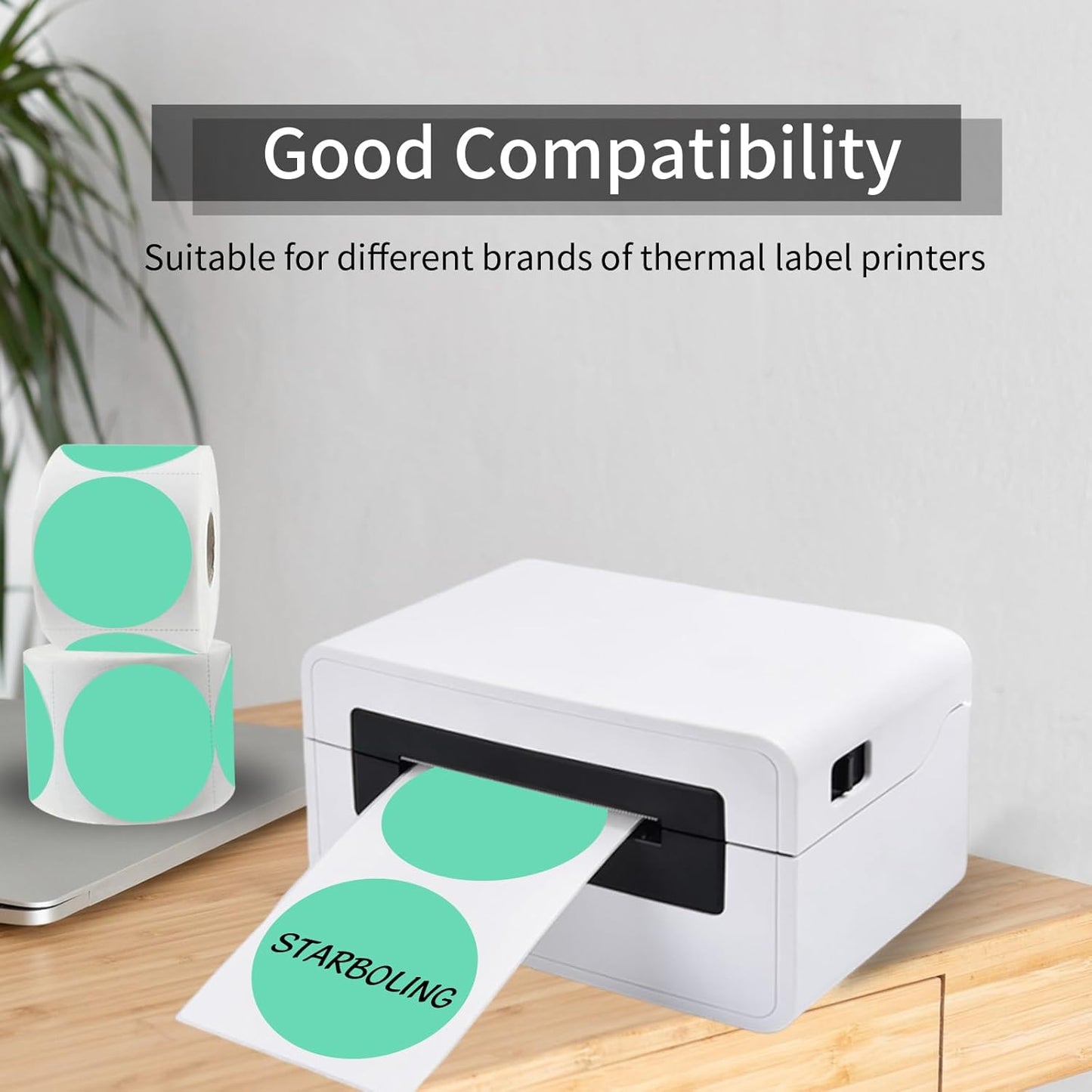 starboling Thermal Labels,2 Inch Cyan Round Thermal Printer Stickers,Self-Adhesive Round Direct Thermal Labels,Thermal Stickers for DIY Logo Design,Name Tag (500/Roll）