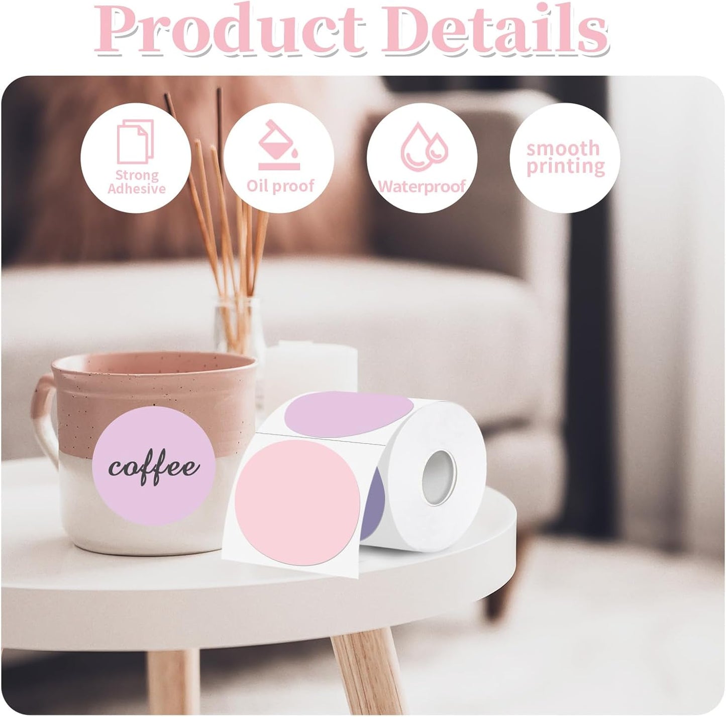 Thermal Label,3 Inch Pink Gradient Round Thermal Printer Sticker,Self-Adhesive Round Direct Thermal Labels,Thermal Stickers for DIY Logo Design,Name Tag (300 Labels/1 Roll)