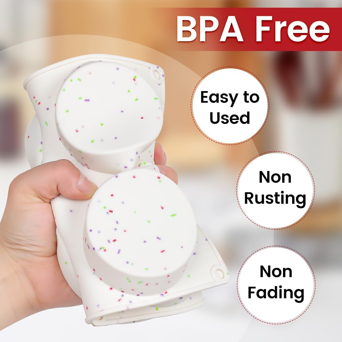 CAKETIME Muffin Top Pan, Silicone Egg Molds for Breakfast Sandwiches 3 Inch Round Baking Pan for Oven English muffins, Whoopie Pies, Corn Bread, Egg bites, Tarts 4 Pack Confetti