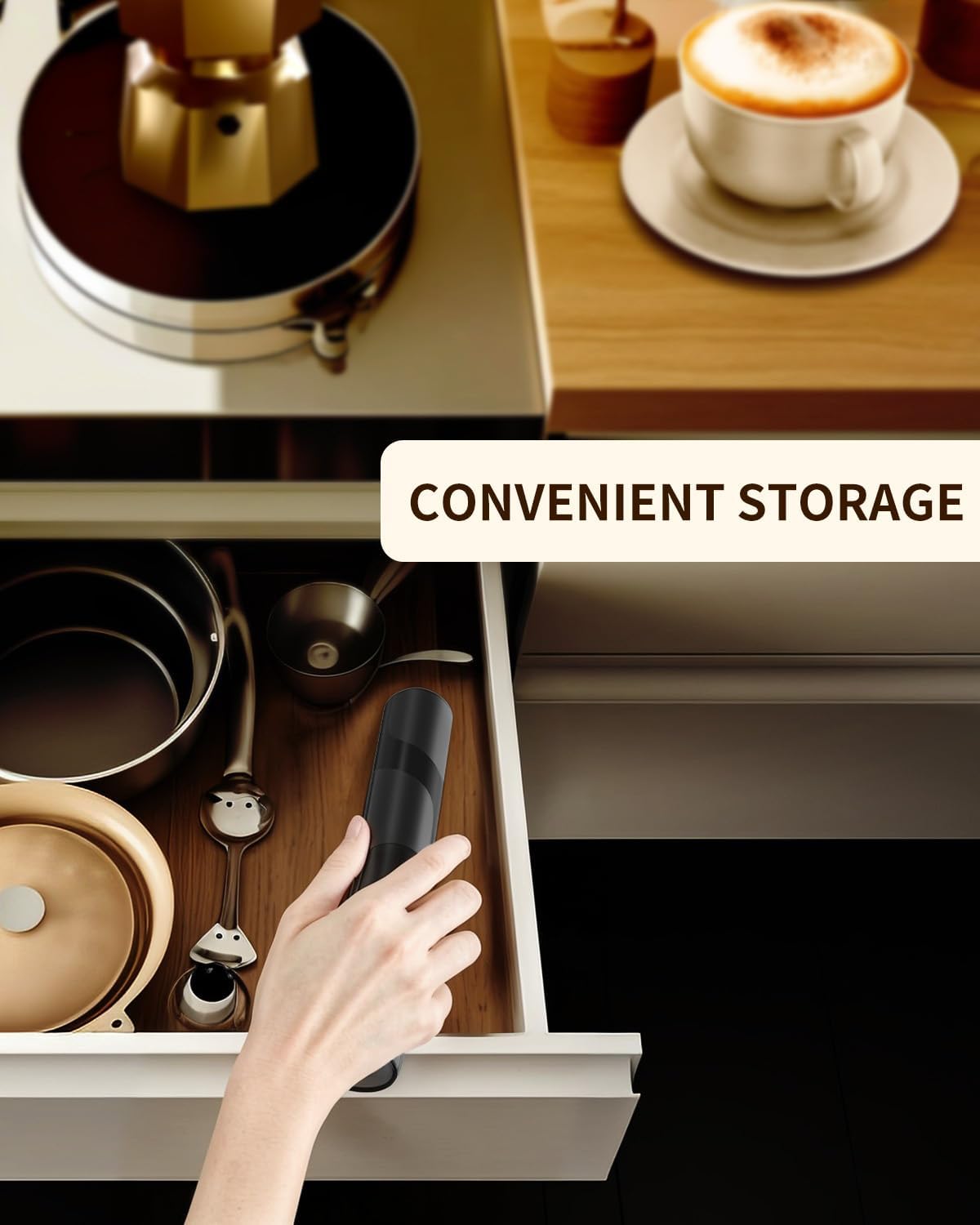 CIRCLE JOY Portable Milk Frother Hanheld, Battery Operated Electric Coffee Frother Wand Drink Mixer for Matcha Lattes Cappuccino, Kitchen Gifts, Black