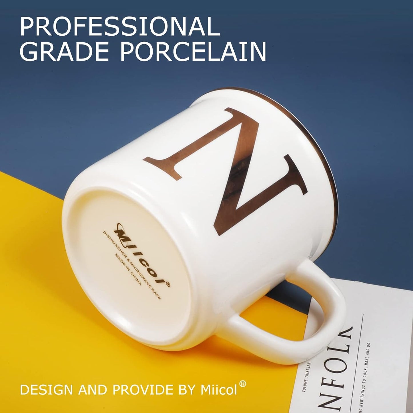 Miicol Ceramic Coffee Mug 16 oz, Monogram Coffee Cup, Golden Initial Tea Mug, Personalized Tea Cup, Unique Gift, Large Mug for Home, Office, Letter N