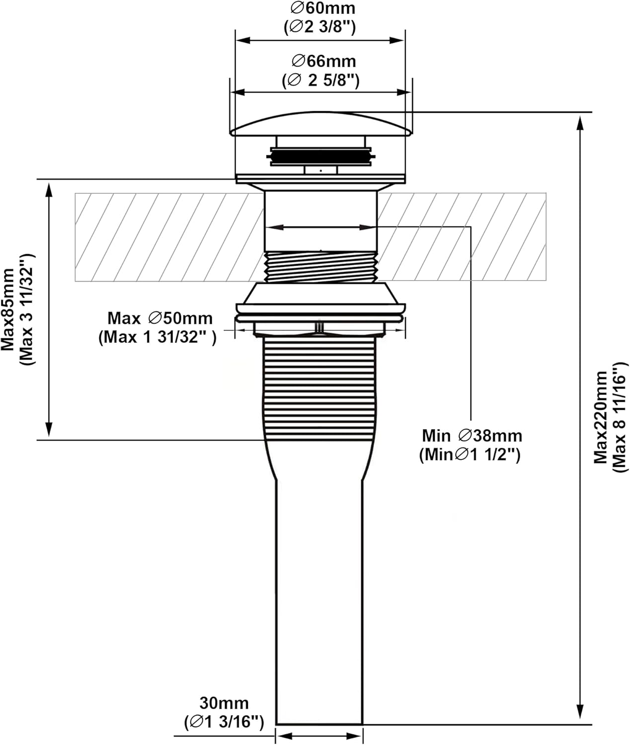 Pop up Sink Drain Stopper for Bathroom Vessel Vanity Sink Art Basin Chrome, Big Cap Without Overflow, Metal Pop-up Drain Strainer with Detachable Basket Stopper