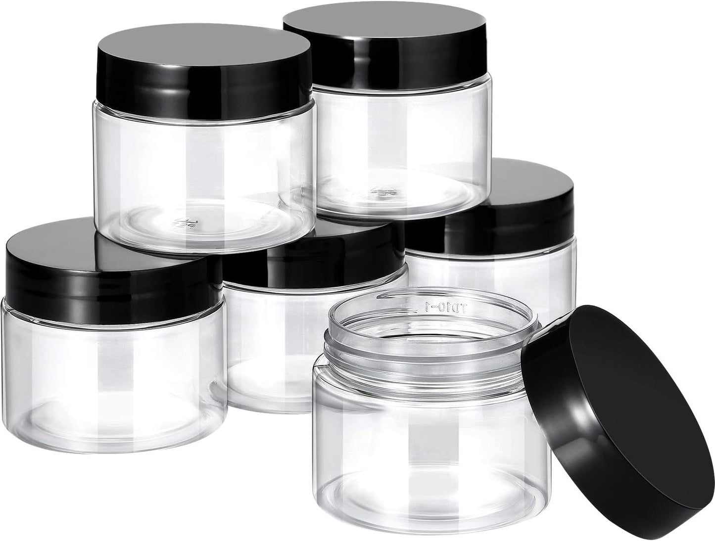SATINIOR 6 Pack 2 oz Plastic Jars Containers with Lids Wide-mouth Refillable Leakproof Reusable Round Empty Jars for Travel Cosmetic Dry Food Spice Candy Cookie Home Kitchen Organizing(Black)