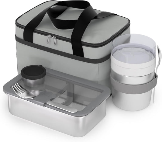 Stainless Steel Bento Box Set for Adult - 42oz Leak-Proof Lunch Box Containers with Thermo, Insulated Bag for Work Travel Dining Out