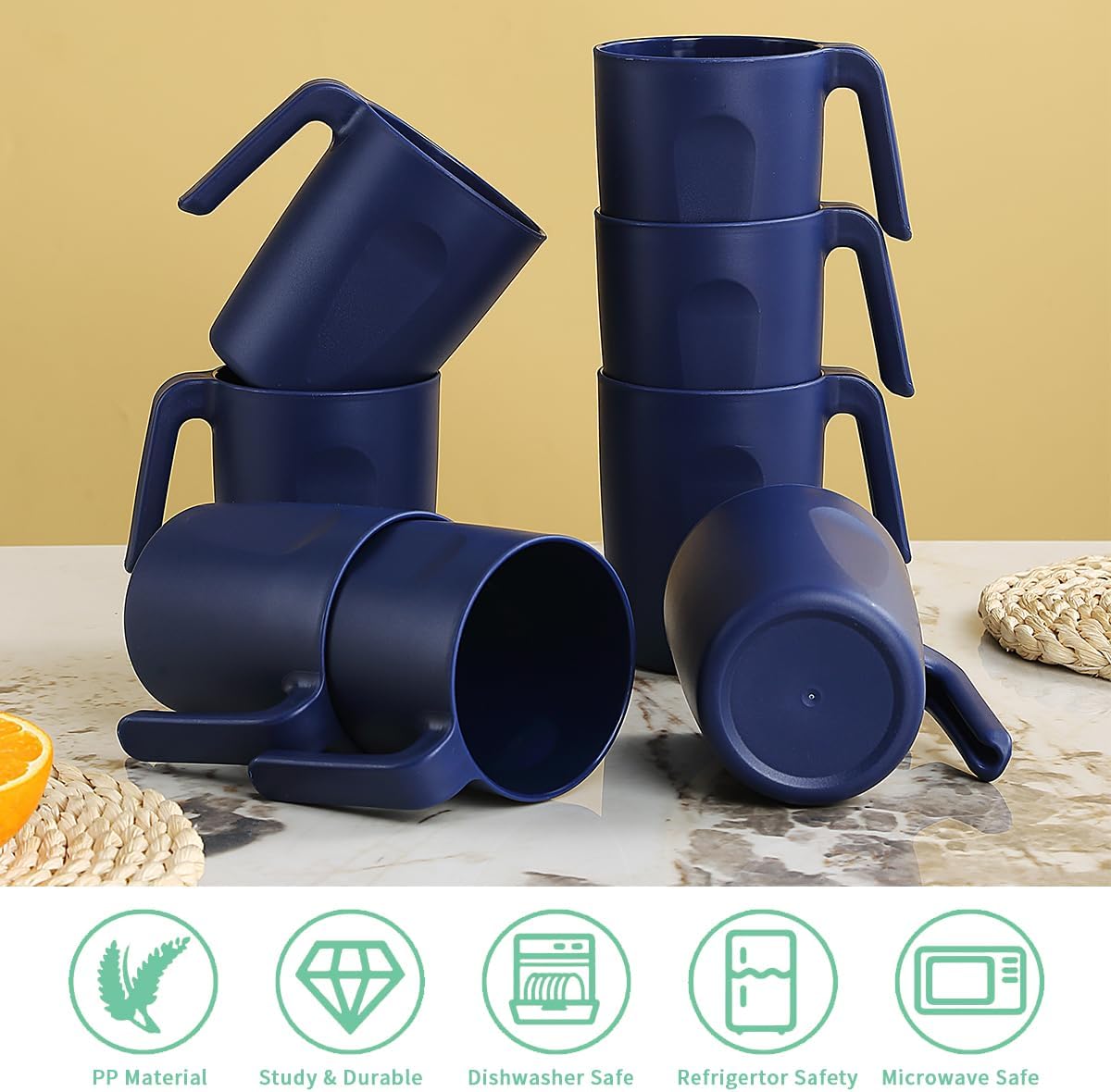 Kyraton Plastic Mug Set 12 Pieces, EURO Blue Unbreakable And Reusable Light Weight Travel Coffee Mugs Espresso Cups Easy to Carry And Clean, Dishwasher Safe