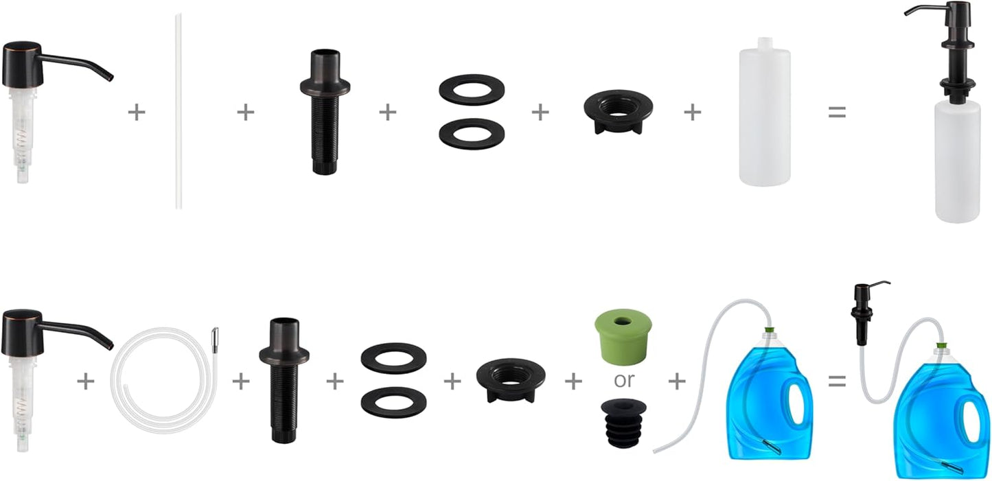 Soap Dispenser - 4” Spout and 16oz Capacity Bottle - Built in Sink Soap Dispenser for Kitchen Sink - Oil Rubbed Bronze Countertop Soap Dispenser Pump with 47" Extension