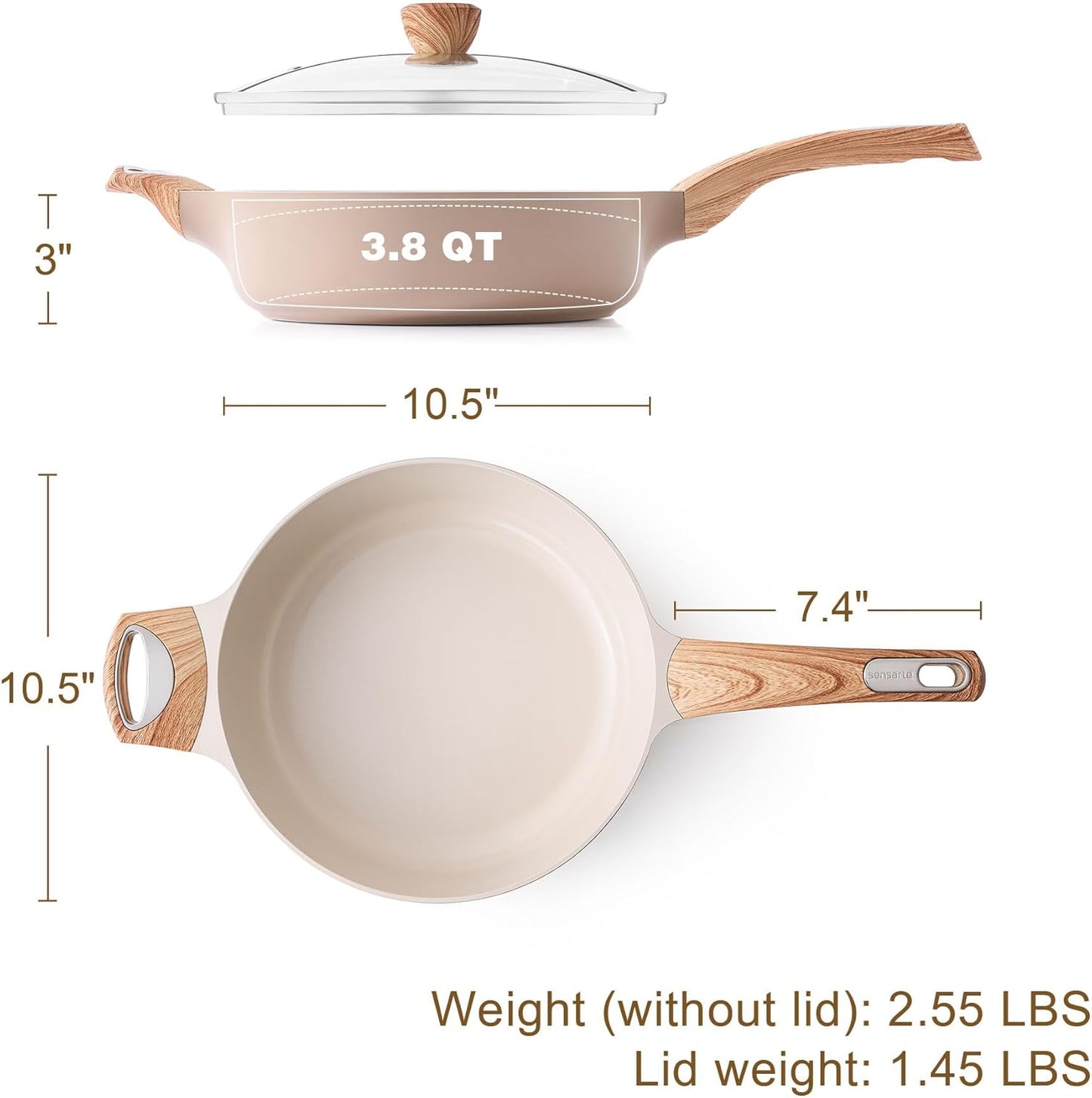 SENSARTE Ceramic Nonstick Frying Pan Skillet with Lid, 10.5 Inch Deep Frying Pan, 3.8 Qt Saute Pan, Induction Pan, Healthy Non Toxic Cooking Pan with Helper Handle, PFOA PFAS PTFE Free