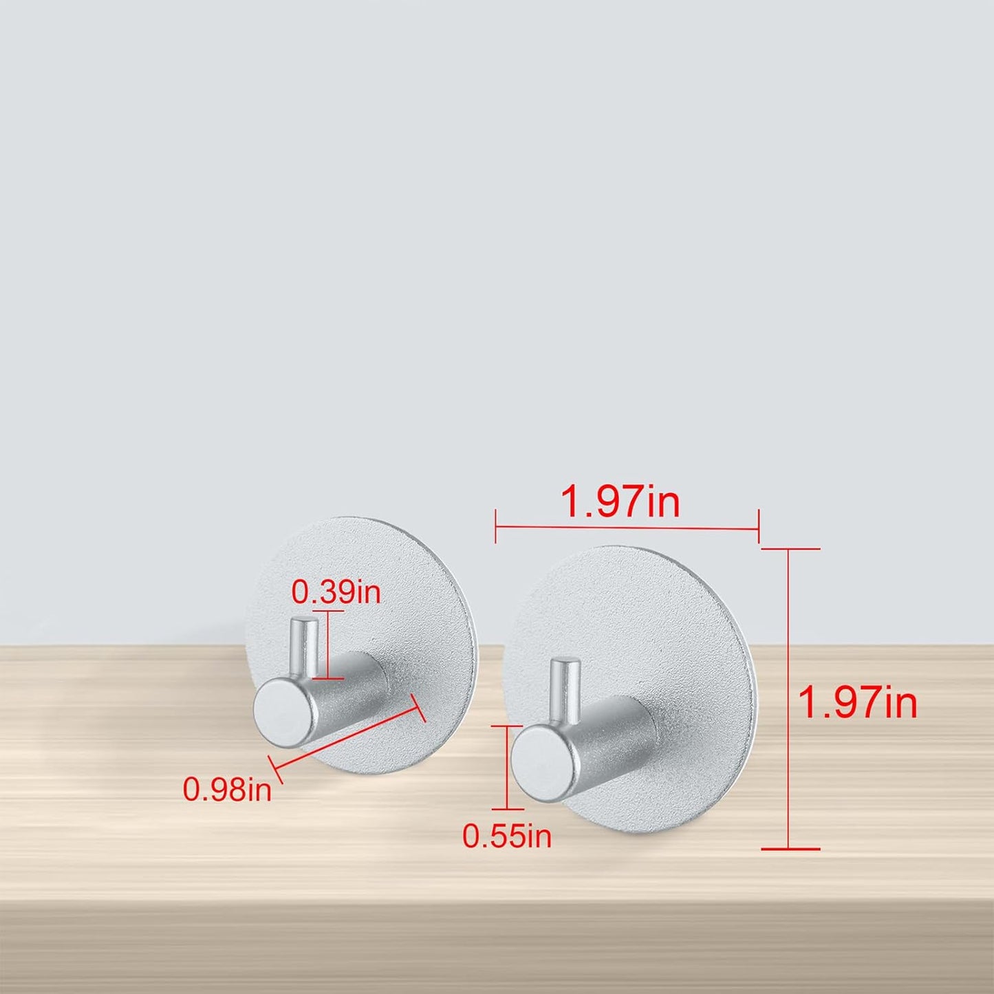 Aluminum Wall Hooks, No Drill Damage-Free Adhesive Hook, Product for Hanging Heavy Duty for Bathroom Kitchen Home (Single Round Sliver Hook, 4)