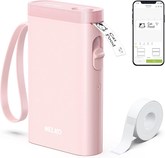 Nelko Label Maker Machine with Tape, P21 Bluetooth Label Printer, Wireless Mini Label Makers with Multiple Templates for School Office Home, Pink