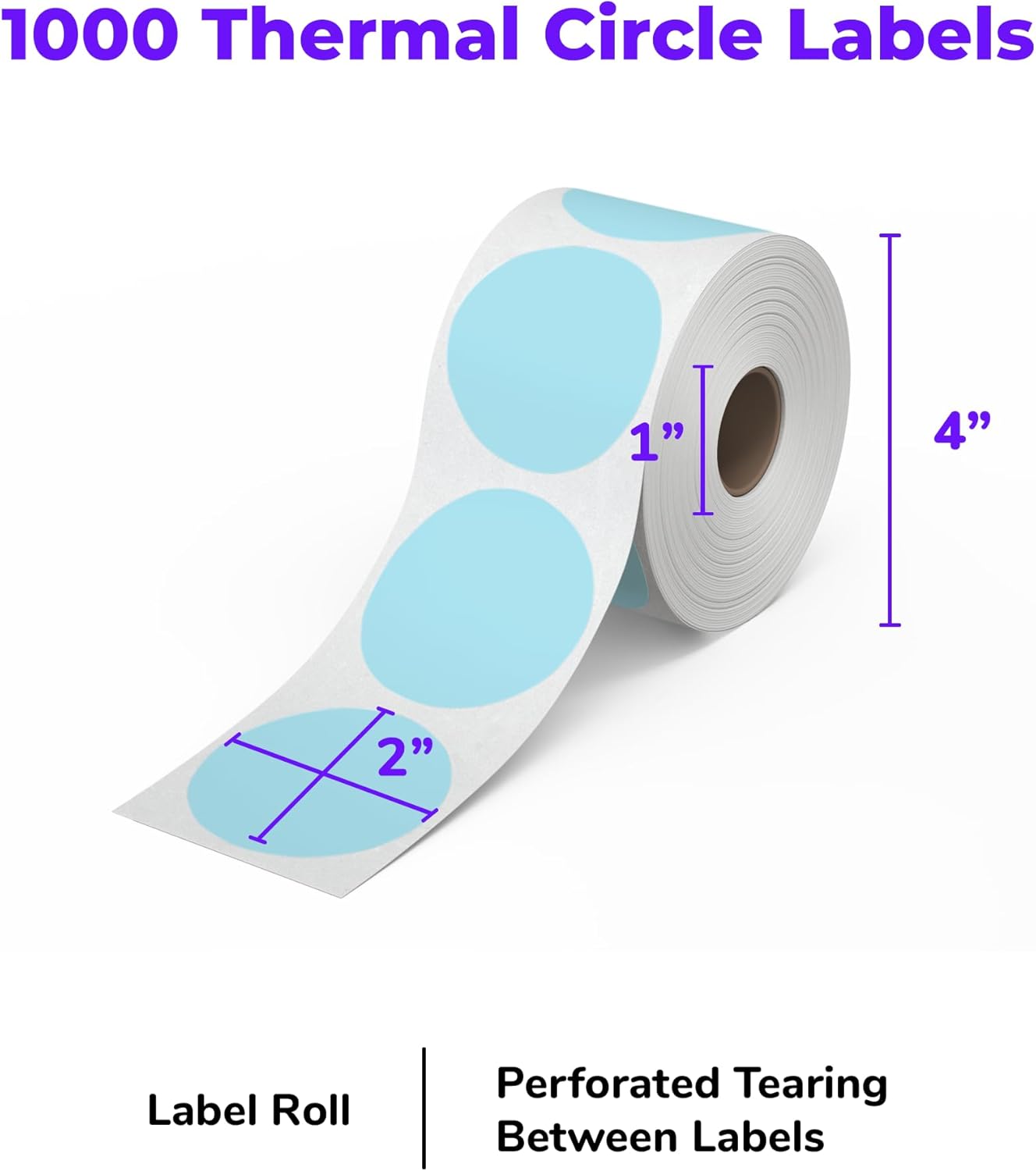 Rollo Circle Thermal Labels 2 Inch - Roll of 1,000 Round Sticker Labels - Multi-Purpose Direct Thermal Printer Stickers 2x2 (Blue)