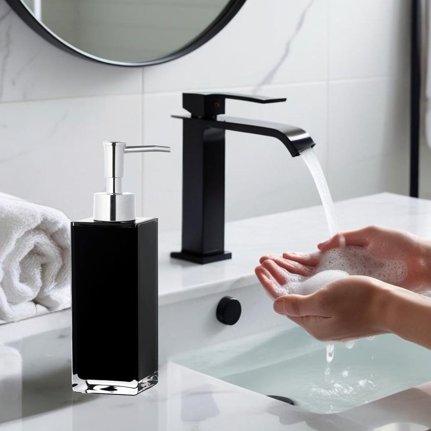Premium Black Soap Dispenser for Bathroom and Kitchen, Refillable Hand Soap Dispenser, Dish Soap Pump Bottle - 2 Pack