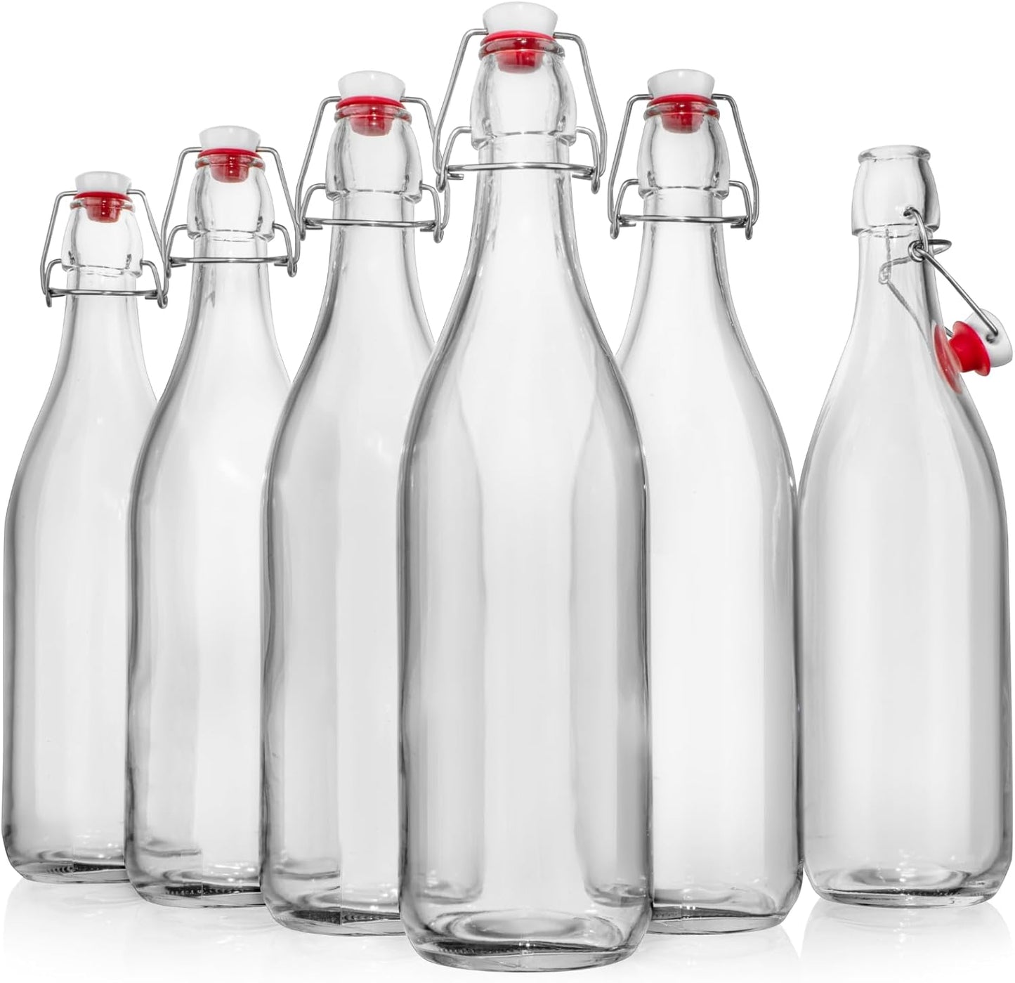 WILLDAN Swing Top Glass Bottles [1 Liter / 33 fl. oz.] [Pack of 6] Flip Top Brewing Bottle w/Leak Proof Stopper Lids for Fermentation, Kombucha, Mead, Vinegar, Beer, Kefir, Wine, Water, Soda