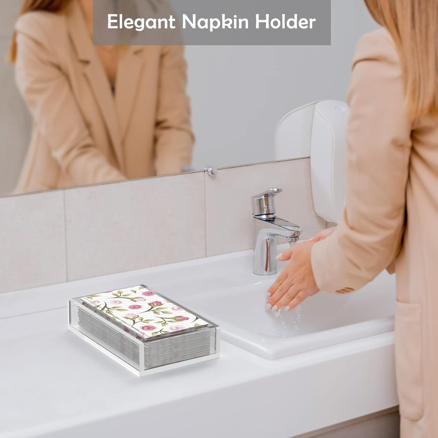 Napkin Holder, 8mm Thicken Clear Acrylic Tray for Disposable Hand Towels, Bathroom Vanity Organizer Tray Guest Paper Towels holder Lucite Tray for Bathroom, Business, Restaurant, Hotel