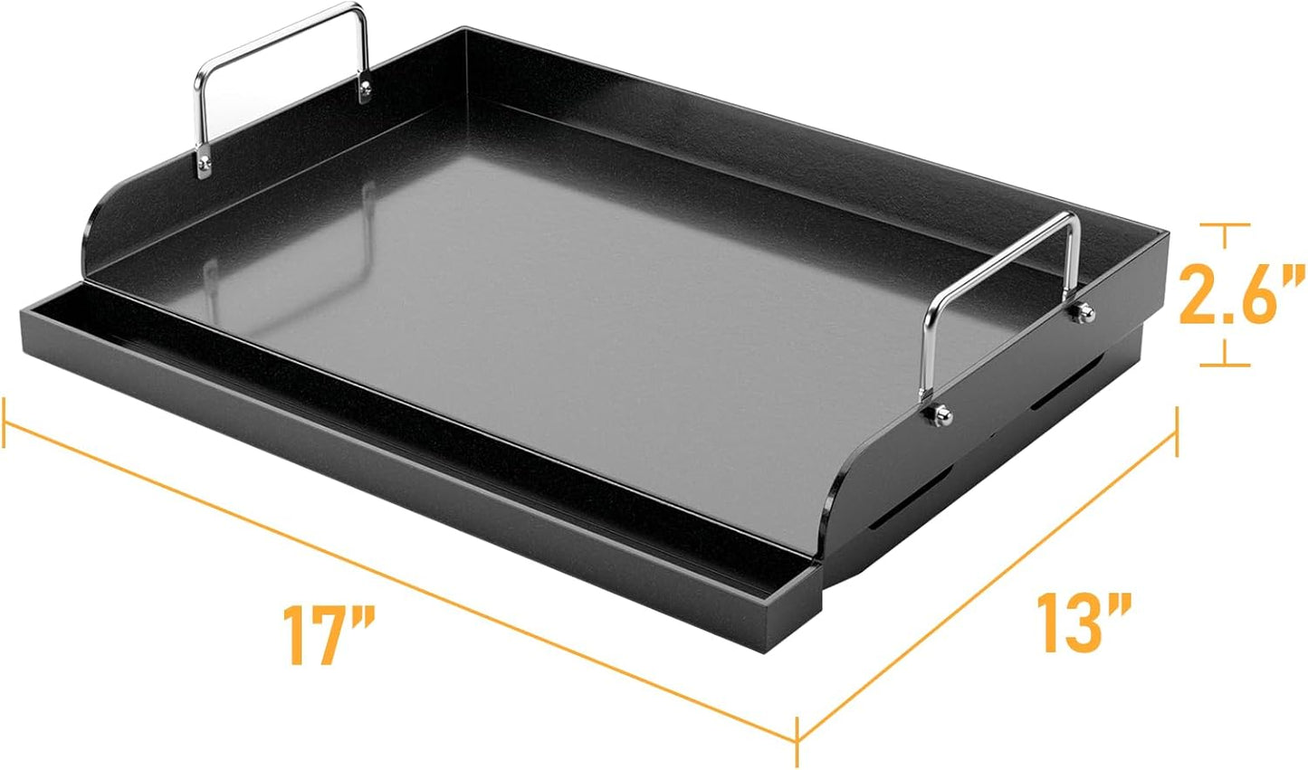 Utheer 17" x 13" Nano-Ceramic Nonstick Griddle for Gas & Charcoal Grills – Universal Flat Top Griddle with Grease Groove/Reinforced Ridges/High Sidewalls, Perfect for Healthy Cooking,Parties & Camping