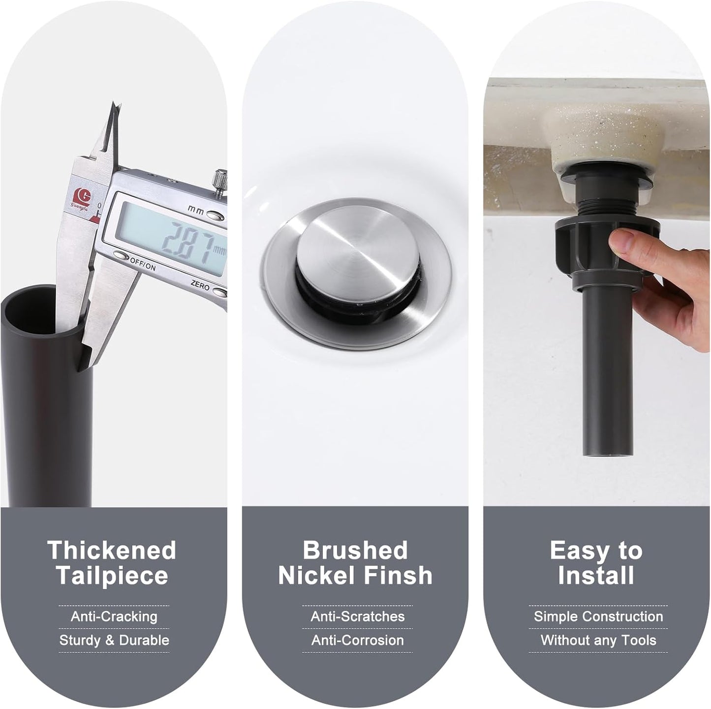 ALEASHA Bathroom Sink Drain with Overflow Vessel Sink Stopper,Pop Up Drain for Bathroom Sink Pop Up Drain Stopper for Hair Catcher,Brushed Nickel