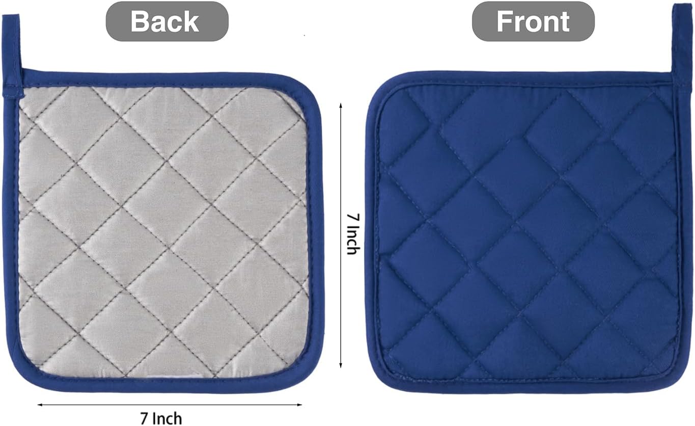 Kitchen Pot Holders Set Heat Resistant Pure Cotton Potholders Kit Trivets Large Coasters Hot Pads Terry Pot Holders for Everyday Cooking and Baking by 7 x 7 Inch Set of 6 Blue