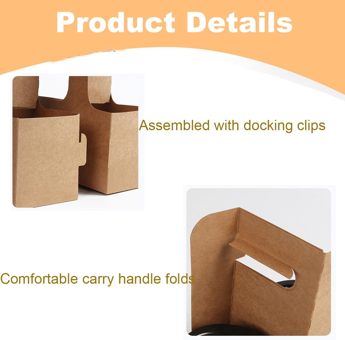 2-Cup Drink Carrier with Handle Kraft Paperboard Handled Coffee Cup Holder Take Out Cup Cup Carriers 20 Count
