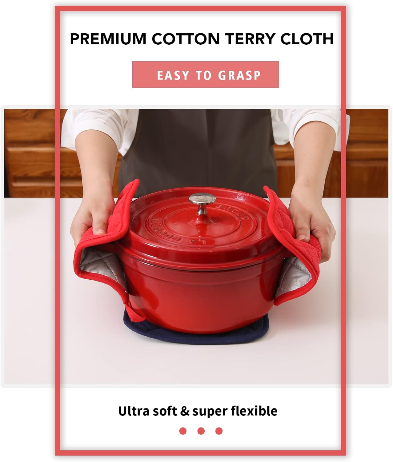 Joyhalo 6 Pack Pot Holders for Kitchen,Cotton Oven Holder with Great Heat Resistance,Non Slip Hot Pads for Kitchen Clearance,Red