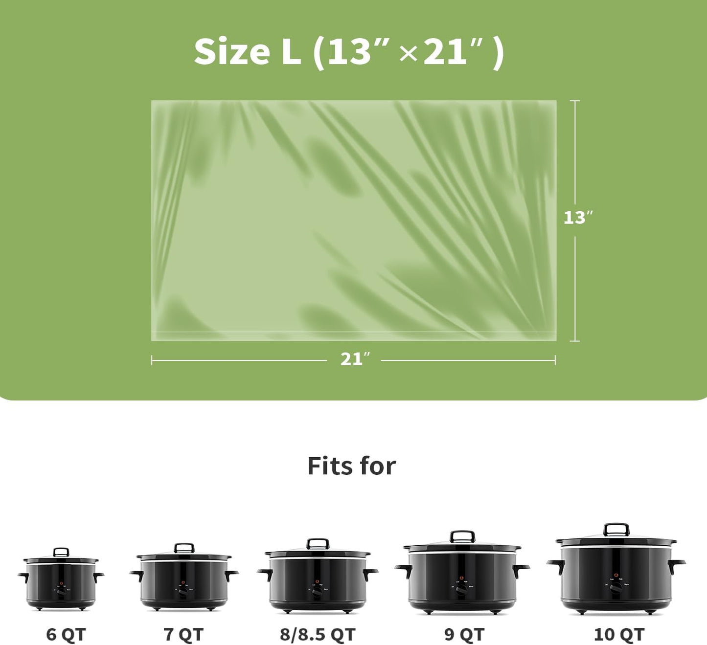 KOOC Slow Cooker Liners 13x21 inch 60 Count Large Size Disposable Plastic Bags Pot Liners Cooking Bags Fit 3QT to 8.5QT Pot BPA Free