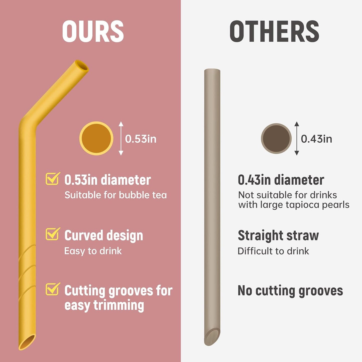 NiHome 6-Pack Extra Wide Reusable Bent Silicone Straws for Boba, Smoothies, Bubble Tea, Bent Straws Eco-Friendly & Colorful for Thick Drinks, Child-Safe, Customizable Length, 2 Brushes Easy Cleaning