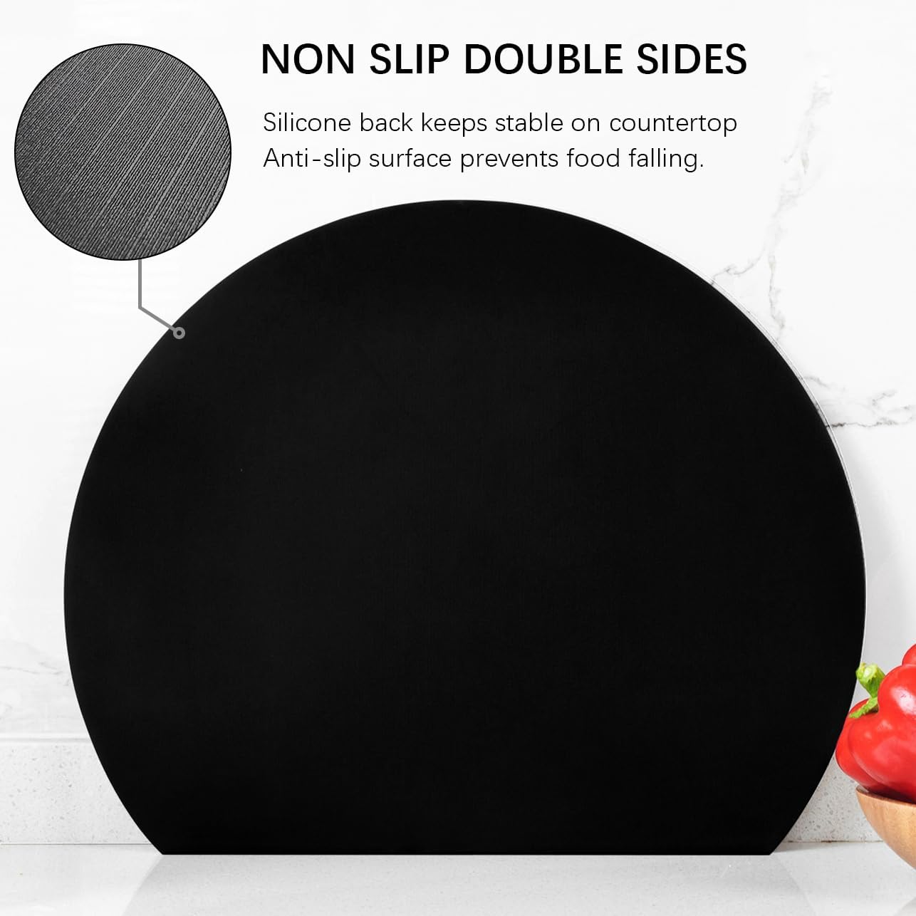 ZVP Thick Silicone TPU Cutting Board Mats for Kitchen, Flexible Rubber Cutting Boards, Anti-Slip Cutting Mats, Semicircle Chopping Board, BPA Free Dishwasher Safe, 2 Pieces