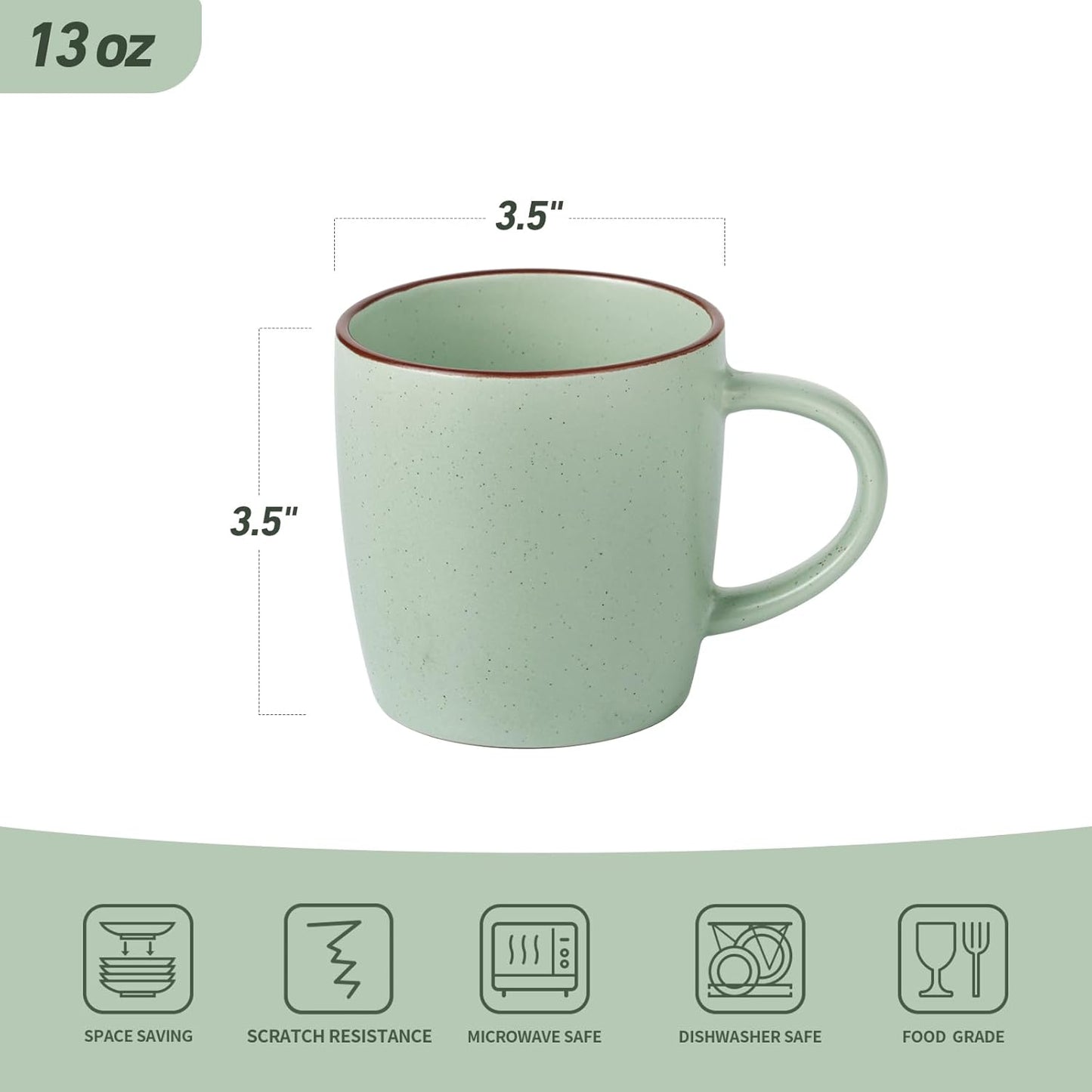 famiware Mercury Coffee Mugs 13 oz, Coffee Mugs Set of 4 with Handle, Cups for Latte, Hot Tea, Cappuccino, Mocha, Cocoa, Light Green
