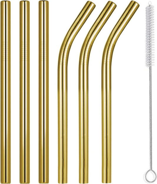 Vinaco 8.5" and 10.5" Big Smoothie Straws & Milkshake Straws, 6 Pack Food-grade Stainless Steel Straws 0.4" Wide Mouth Straw for Smoothie, Milkshakes, Thick Drinks, Gold Metal Straws Reusable