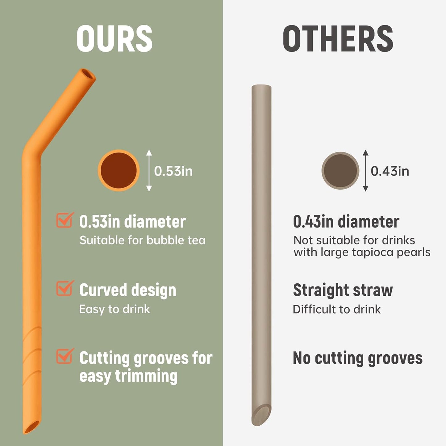 NiHome 6PCS Extra Wide Reusable Bent Silicone Straws for Boba, Smoothies, Bubble Tea, Eco-Friendly Bent Straws for Thick Drinks, Child-Safe, Customizable Length, 2 Brushes Easy Cleaning (Deep Rainbow)