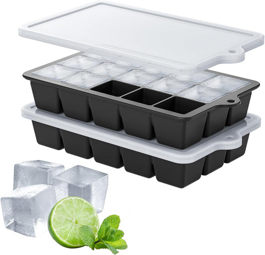 Silicone Ice Cube Tray 2 Pack, HANCELANT Ice Cube Mold, Ice Trays for Freezer with Lid for Whiskey, Baby Food, BPA Free, Easy Release