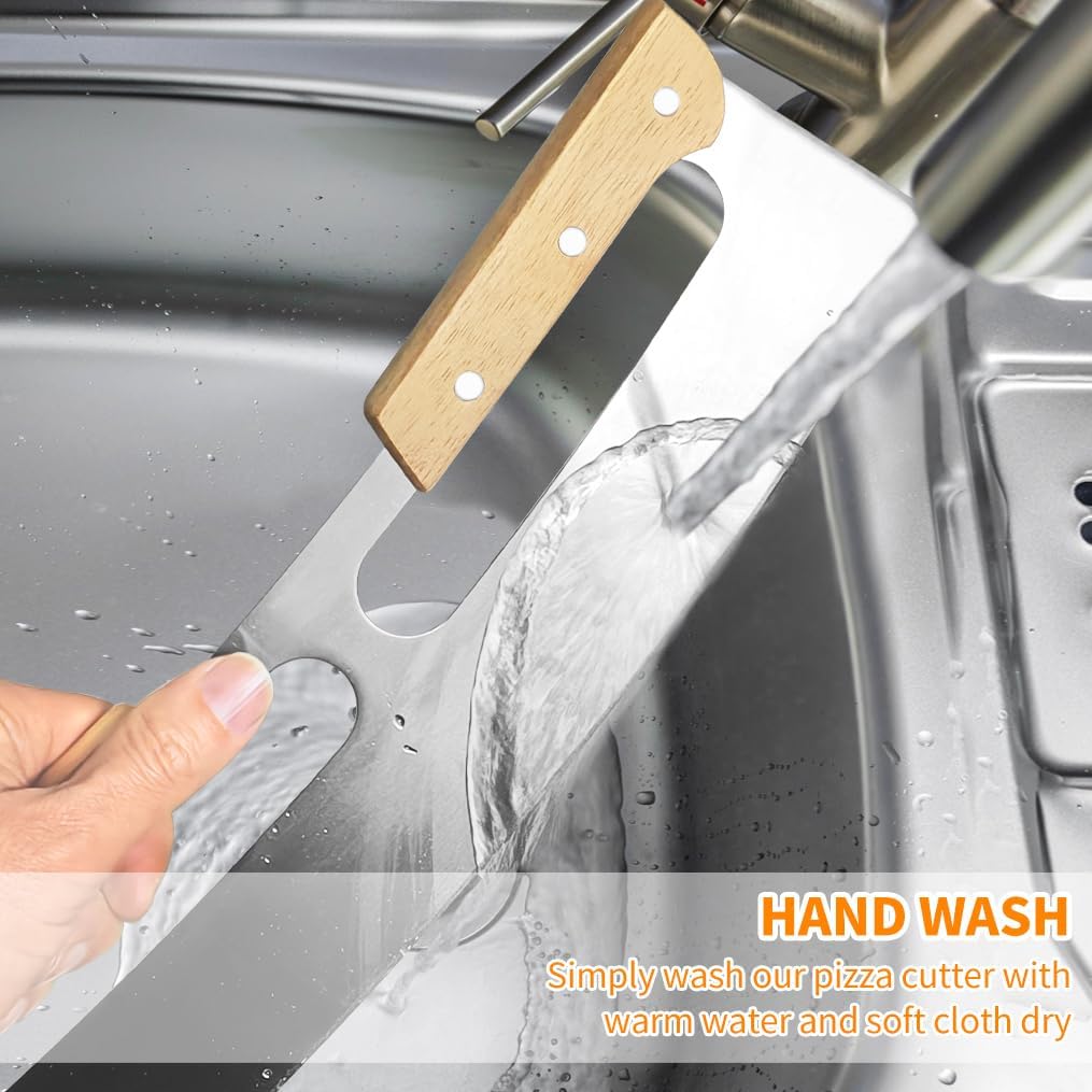 ALLTOP Pizza Cutter Rocker,Stainless Steel Blade Knife With Double Wooden Handle & Plastic Cover, Large Pizza Slicer/Chopper, Essential Kitchen Tool -14 In