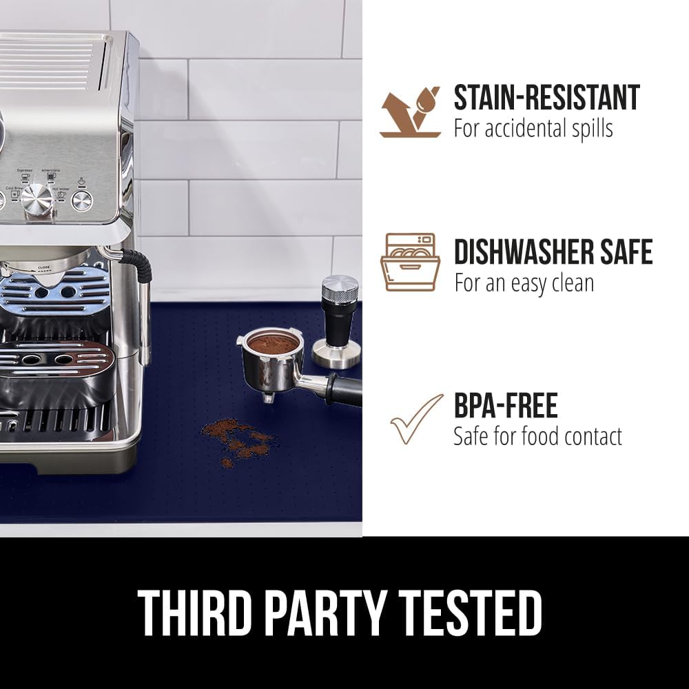 GORILLA GRIP Silicone Coffee Mat, 15x23, Espresso Drink Bar Station Accessories, Waterproof Heat-Resistant Dish Drying Mats, Stay in Place on Kitchen Counter, Home Kitchen Decor Essentials, Navy