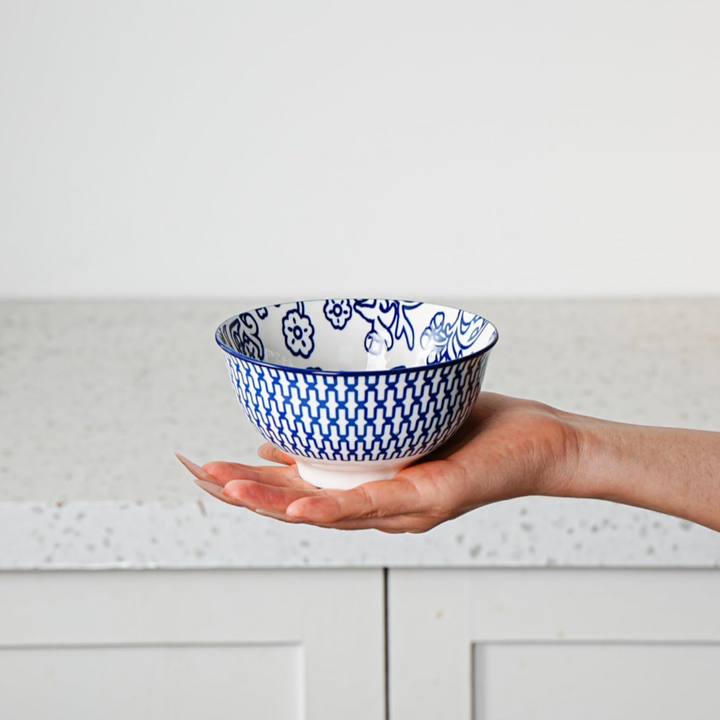 Ceramic Dessert Bowls Set - 12 Oz Small Cereal Bowls 4.75 Inch Ice Cream Bowl for Fruit, Snack, Dipping Sauce, Side Dishes - Microwave Dishwasher Safe - Set of 6 - Vintage Blue