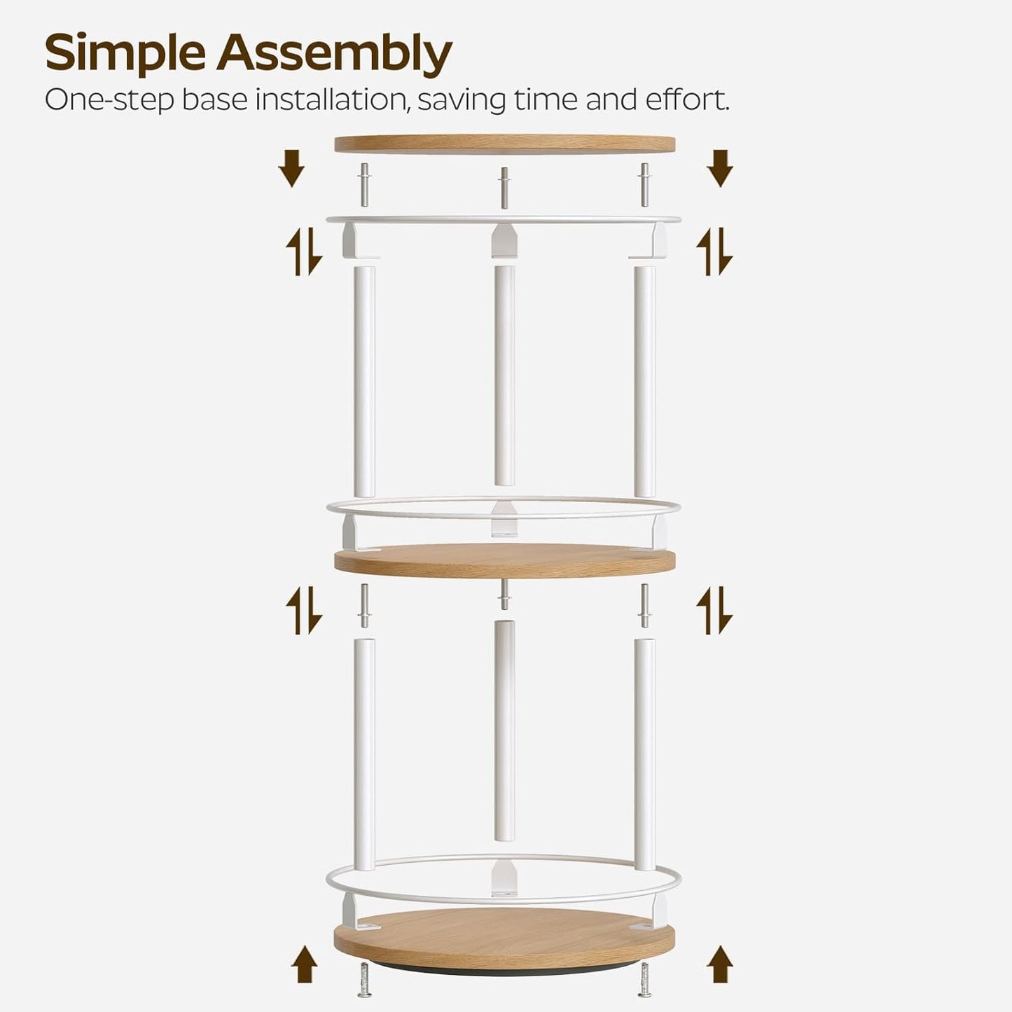 3-Tier Lazy Susan Organizer, Rotating Spice Rack, Spinning Organizer, Industrial Turntable Spice Rack Organizer for Cabinet, Kitchen Countertop, Pantry, White and Natural SR23WN
