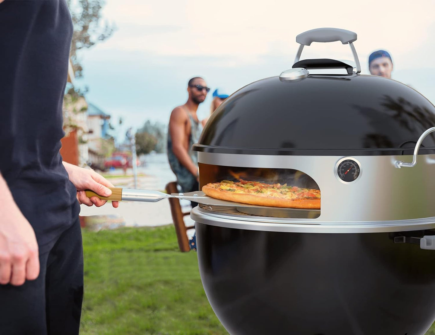 onlyfire Stainless Steel Pizza Ring Kit Pizza Oven Kit for Weber 22-Inch Kettle Grills - Include Pizza Stone and Aluminum Peel