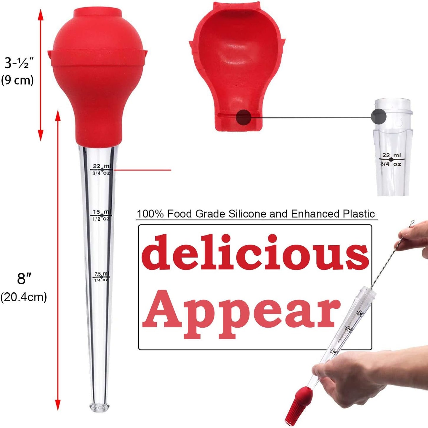 Best tableware Turkey Baster set of 4 commercial-grade quality FDA silicone bulbs, including marinating needles and barbecue brushes and cleaning brushes, easy to clean and can be used repeatedly.