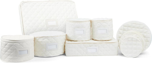 Covermates Keepsakes - Dish Storage Set - Padded Protection - ID Window - Stain Resistant - Machine Washable - China Storage, Cream