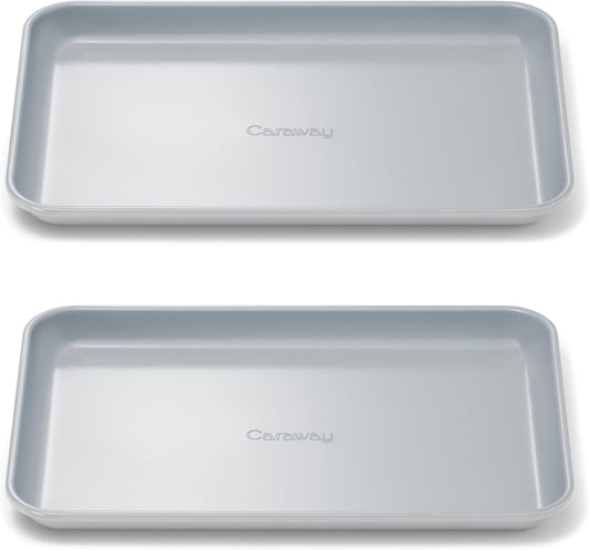 Caraway Nonstick Ceramic Small Baking Sheet Duo (9x13”) – Non-Toxic, PTFE & PFOA Free – Oven Safe – Aluminized Steel Core – Mini Sheet Pan for Baking, Roasting & More - Gray