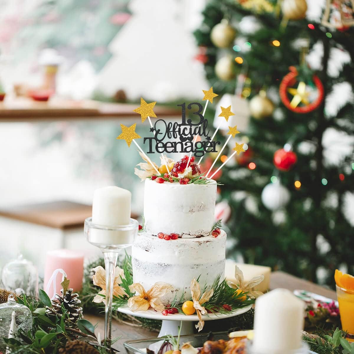 Glittery 13 Ofiicial Teenager Cake Topper with Star,13th Happy Birthday Cake Topper Party Decorations Party Supplies for Boys Girls Black Gold